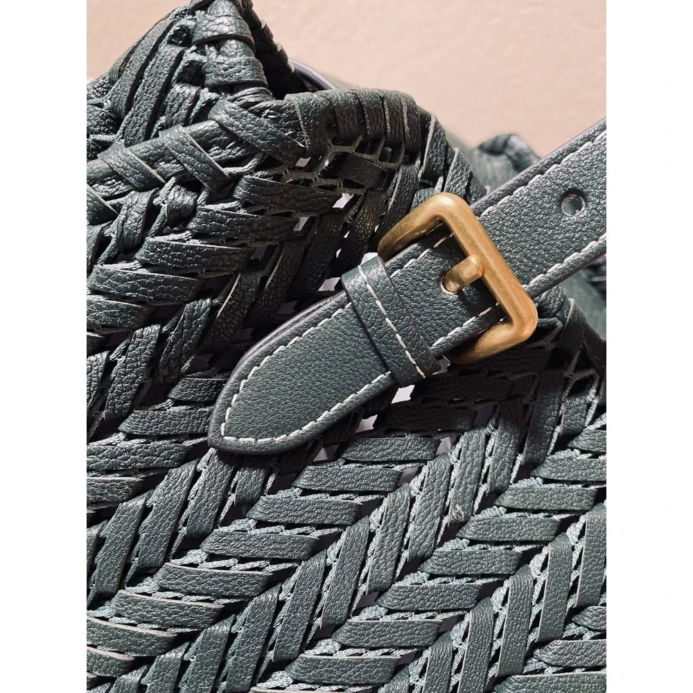 Anya Hindmarch Neeson Zip Top Handbag Woven‎ Braided Leather Top Handle Green